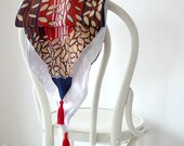 Blue Red Tassel Scarf, Neck Scarf, Spring Scarf, Fashion Accessories, Striped Scarf - Nautical Leaf Vintage Retro Fabric, Jersey