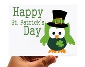 6 Happy St Patrick day Cards with OWL - Green Cute owl A526 Il_170x135