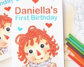 6 Raggedy Ann Coloring book, Raggedy Ann Inspired Personalized Coloring Books Party Favors A612