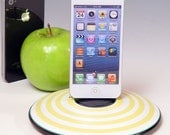 iPhone 5 dock. Fits all iPhones and iPods. 497. Hand painted yellow stripes. Elegantly casual. FAST 3 day SHIPPING.