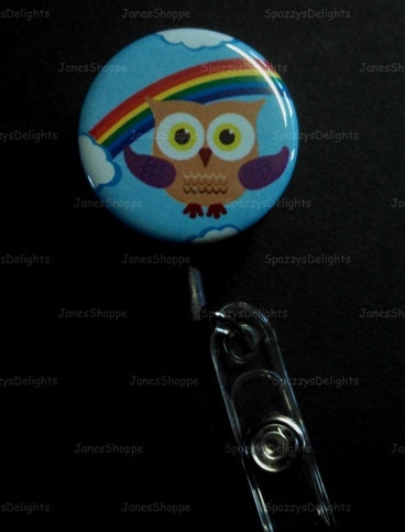 Owl and Rainbows ID Button Badge Button Reel.