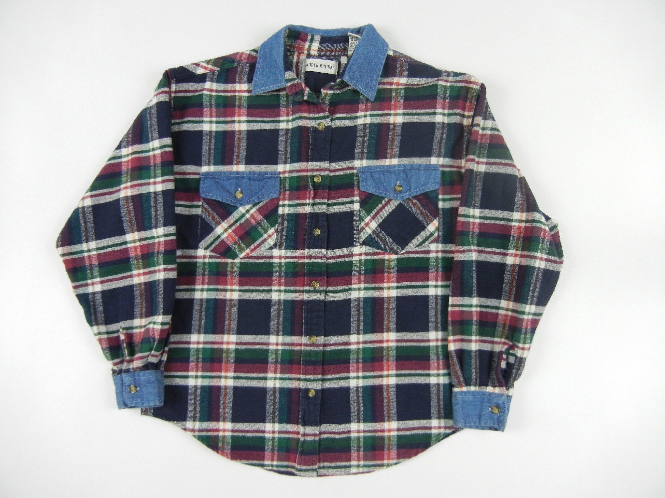 Vintage Flannel, Size Medium, Denim Detail, Grunge, Tumblr Clothing, 90's Clothing, Hipster