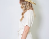Vintage Floppy Hat 40s Straw Floral Summer Hat Wide Brim Garden Party Hat - WaistedVintage1