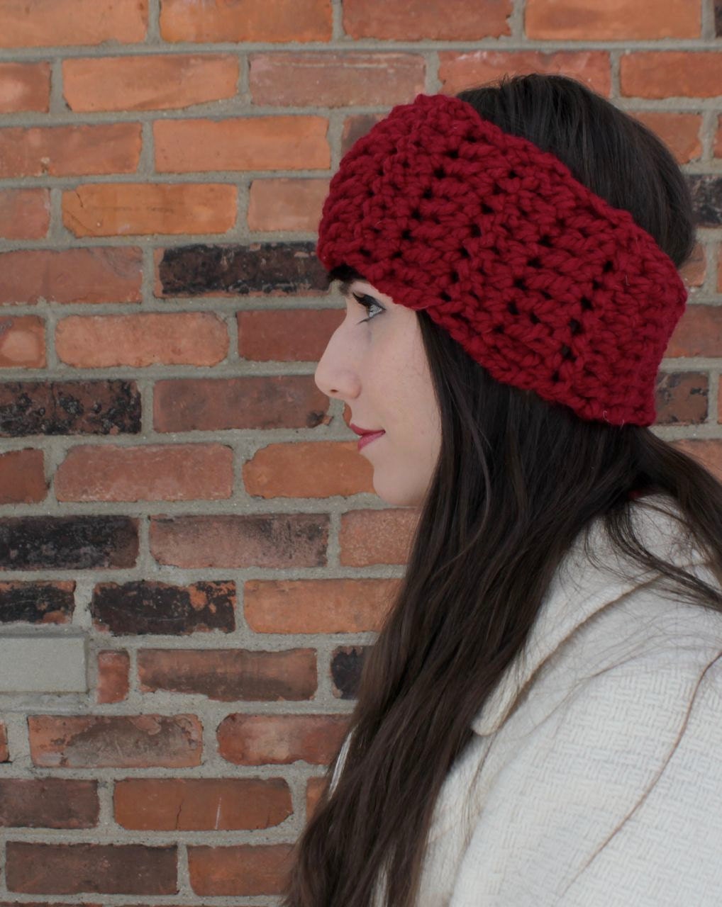 HEADBAND - EAR WARMERS - Crochet Headband Earwarmer in Cranberry Red - Wide Headband - Handmade Knit Headbands -  Valentines Day