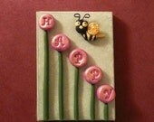Bee Happy, Polymer Clay on Canvas, Mixed Media Original, Canvas Art