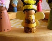 Honey Bee Birthday Ring Decoration, Small Bee Peg Doll, yellow, gold, black, wings, jeweled crown, Waldorf deocr, Girl Birthday