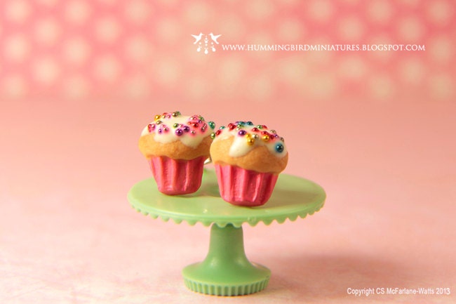 Rainbow Vanilla Cupcake - Post Earrings