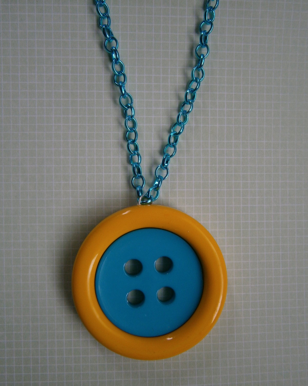 Blue and Yellow Giant Button Necklace