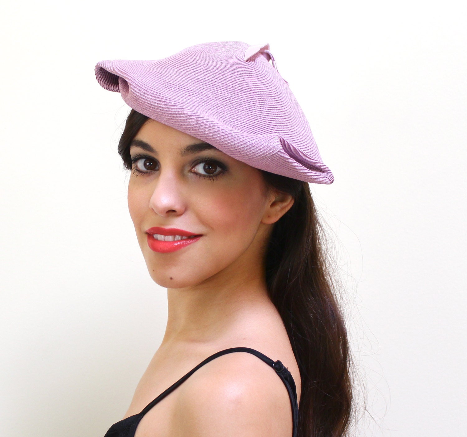 Vintage 1940s 1950s Purple Tilt Hat - Lavender Side Hat with Back Bow / Henry Ross