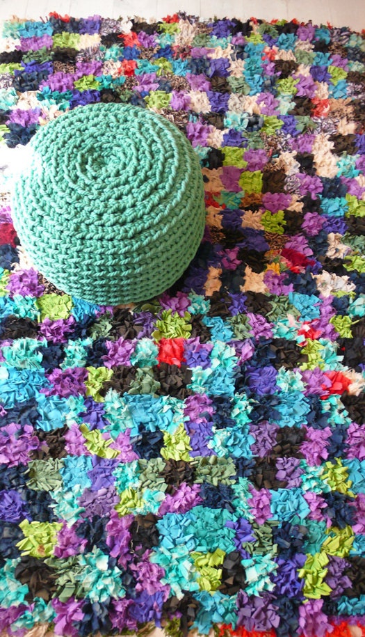 Vintage Moroccan Rag Rug - BOUCHEROUITE "turquoise"