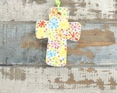 Twinkle Stars Cross Ornament Two Sided Hand Painted Dots Stripes