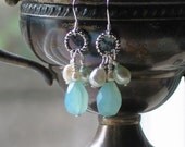 Aqua Chalcedony and Pearl Earrings