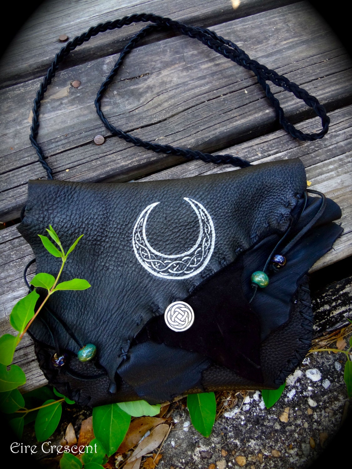 Celtic Crescent Moon Leather Bag