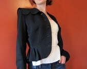 Suit jacket Blazer 1940s peplum M black wide shoulder