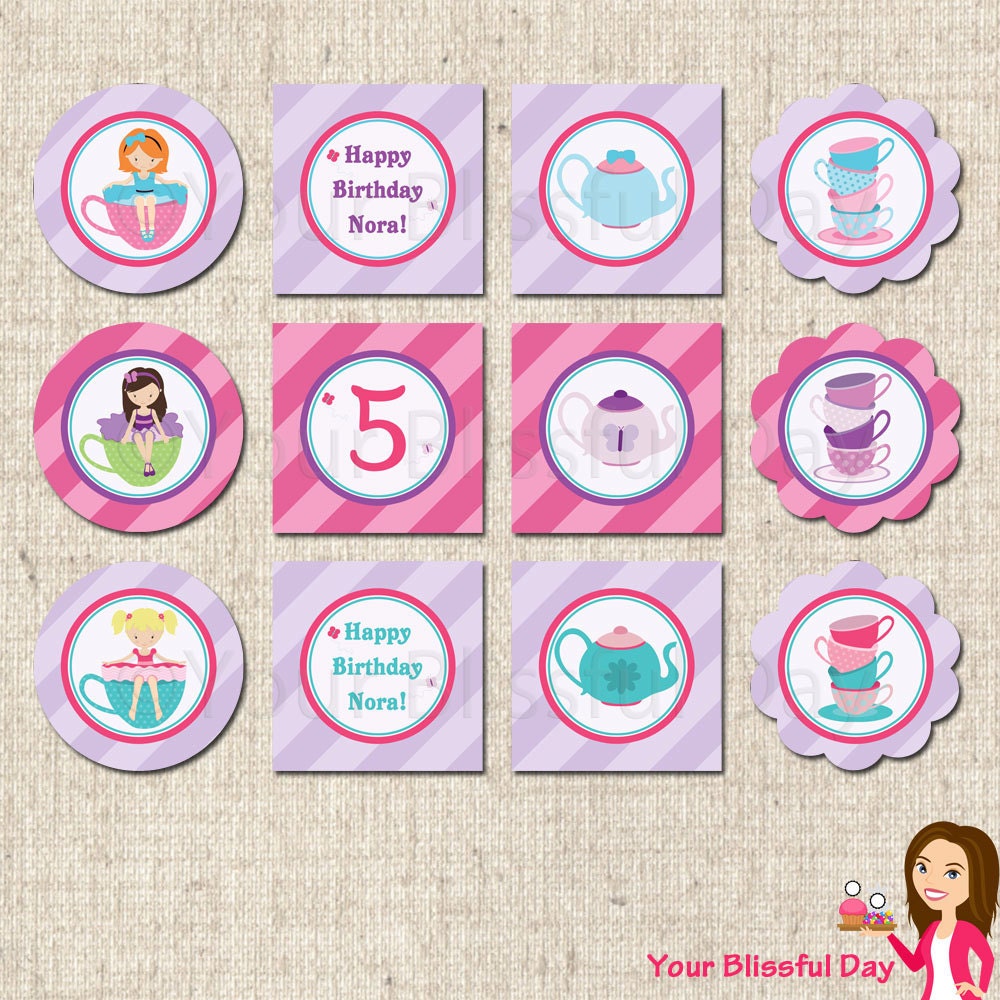 PRINTABLE Tea Party Girl Party Circles (Character of your choice) Il_170x135