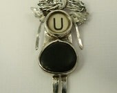 Angel Rylie Thinks U-Rock - Up Cycled Sterling, A Typewriter Key, A Rock, And PMC - Art Jewelry Pendant - 1027