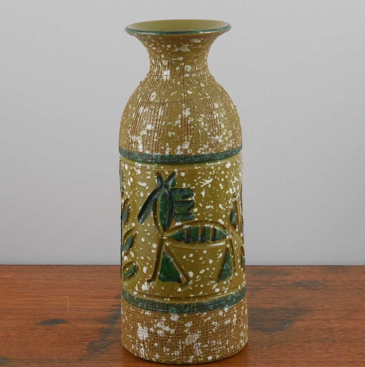 Italian Pottery Vase Hieroglyphic Horses and Trees