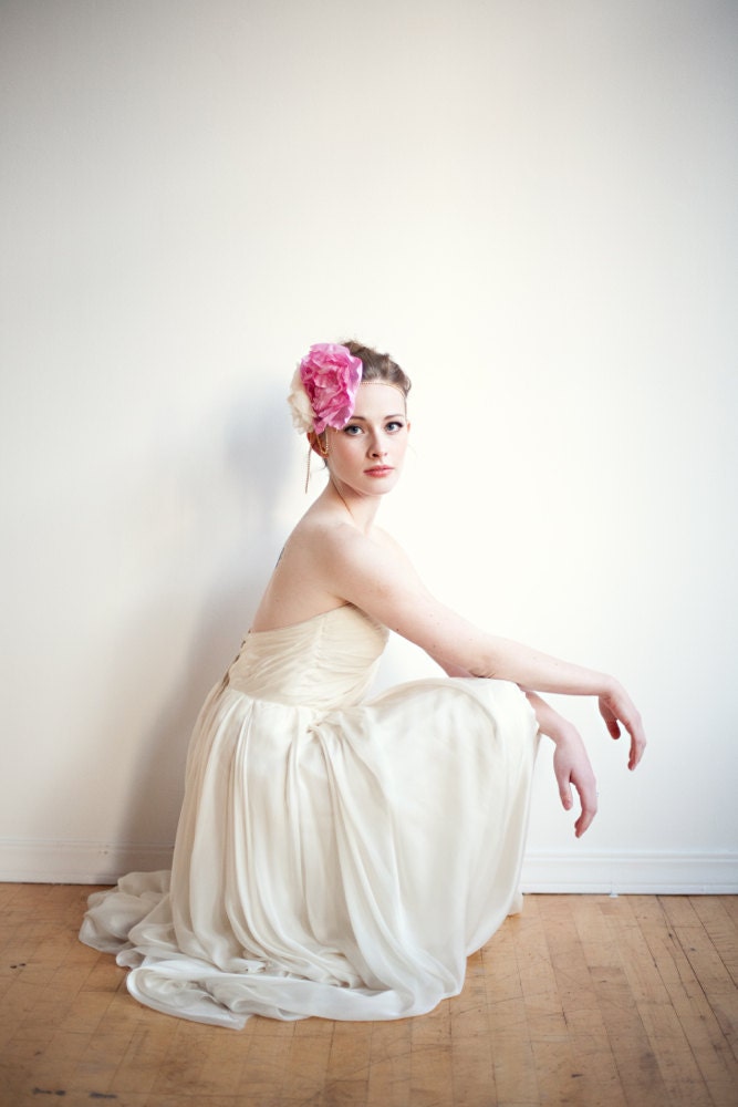Silk Bridal Headpiece, Double Flower, Headwrap, Wedding, Cosette