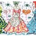 The Bride and Her Two Attendants Fashion Ilustration