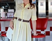 the chelsea pale yellow shirtdress medium large collared 50s 60s