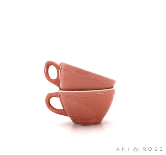 Vintage 1970's Petal PINK Diner Coffee Mugs Tea Cups