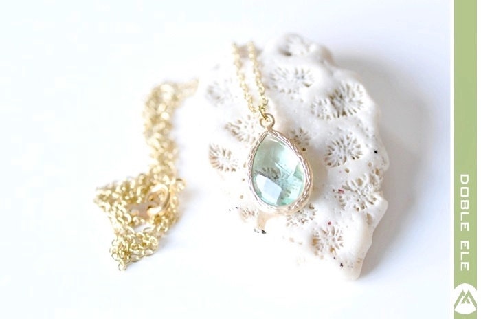 Glass Jewel Minimal Necklace - Mint