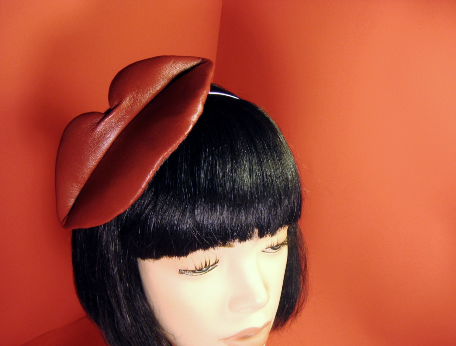 KISS ME FASCINATOR - Red Leather