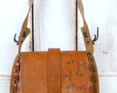 Vintage brown tooled leather saddle bag purse