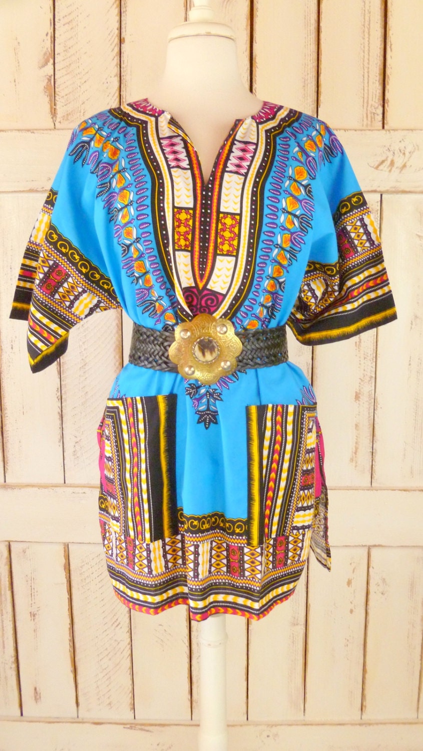 Vintage colorful tribal print Dashiki top