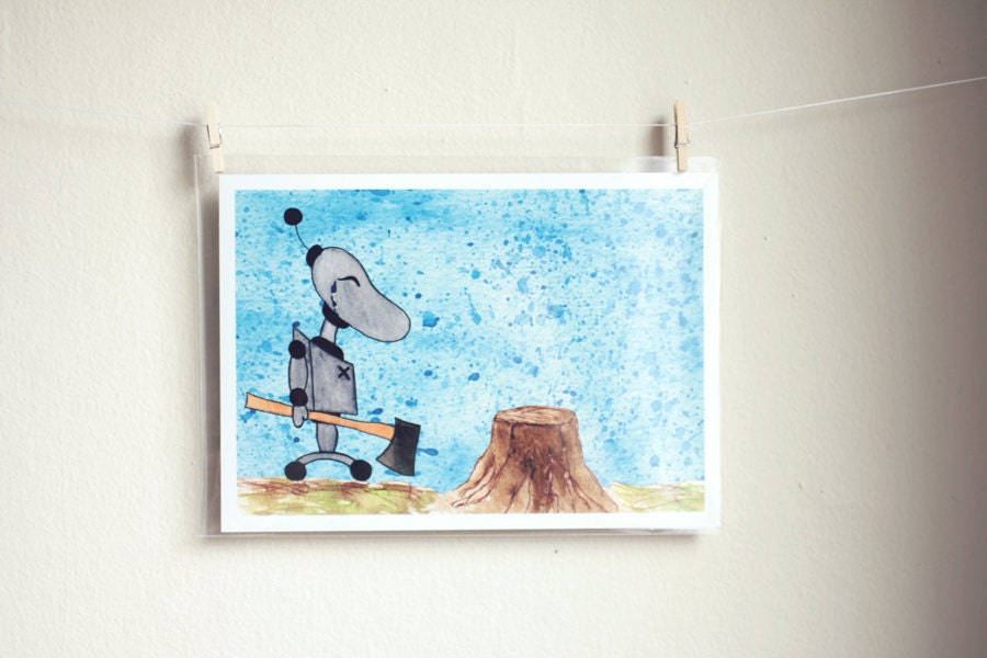 5x7 Watercolor Luster Print - Rueful Logger