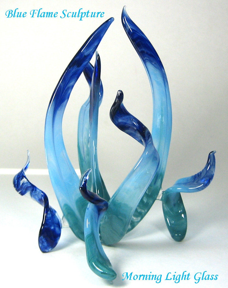 Blue Glass Flames, Lampwork Art Glass Sculpture