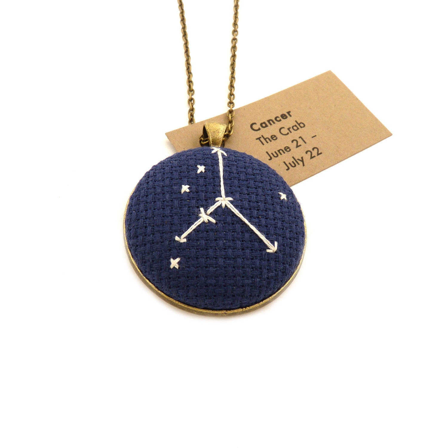 Cancer Zodiac Constellation Cross Stitch Necklace on Convertible Chain