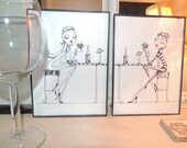 Black and white with a touch of red framed 5x7 print of girlfriends sharing wine
