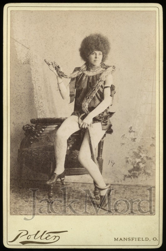 Rare and Awesome Victorian Snake Charmer Woman with Huge Afro