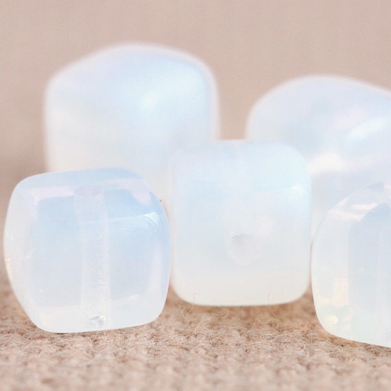 Czech Glass Cube Beads - Milky White (5mm) x 5