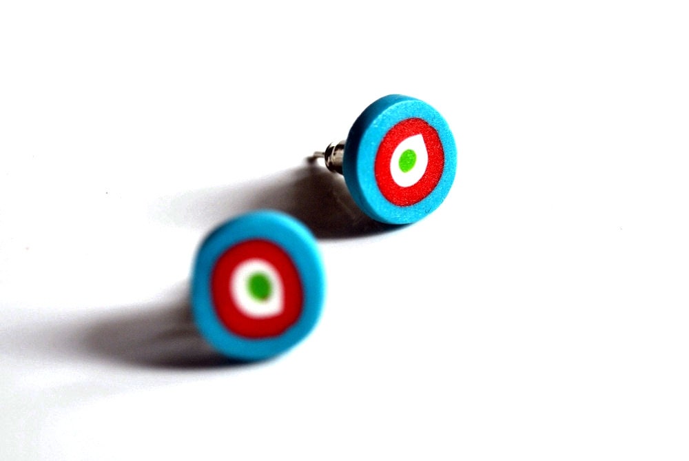 Colourful Earrings - Minimalist Geometric Circles Post Polymer Clay
