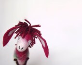 Constance - Felt Donkey with long floppy ears, Art  Marionette. Puppet. Felted Toy. claret red maroon purple berry.  MADE TO ORDER