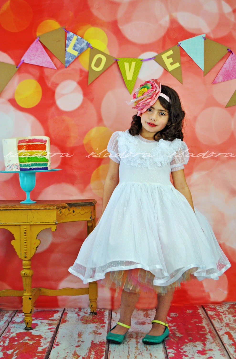 Vanilla Rainbow  Cupcake dress Girls white Dress Easter, Confirmation, Flower Girl