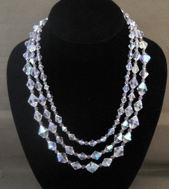 Multi Strand Beaded Crystal Necklace Bridal Formal Necklace