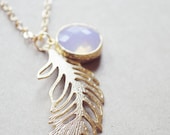 Gold Leaf Necklace with Opal Stone