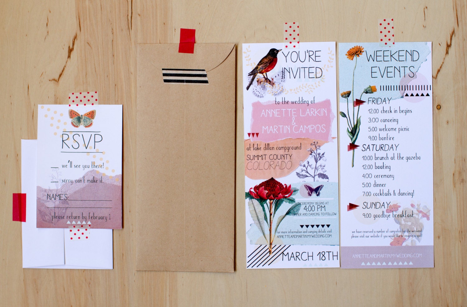 Nature Collage Wedding Invitation Set.