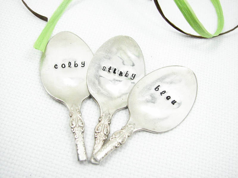 Silverware Cheese Markers - Recycled Vintage Spoons, Silver Plated Silverware, Upcycled, Hostess Gift