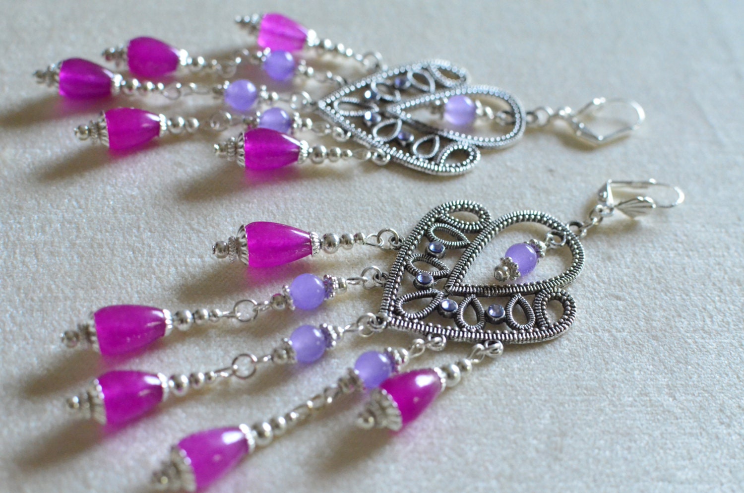 Alexandrite Chandalier Earrings - Genuine silver Swarvoski and Alexandrite Gemstone Dangles Dangling wire wrapped shabby chic