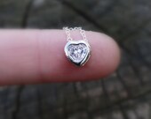 Tiny Silver Heart Necklace - CLEARANCE SALE . CZ Heart Pendant . Little Heart Charm . Gift for Mom, Mother, Wife, Girlfriend