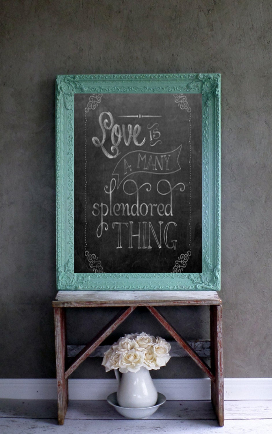 XL Aqua Chalkboard Shabby Chic Cottage Chic Wedding Sign