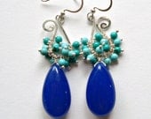 Turquoise Blue Cluster Earrings, Cobalt Blue Dangles, Paisley Earrings, Turquoise Cluster, Blue Jade Turquoise Cluster Dangle, Swirl Earring