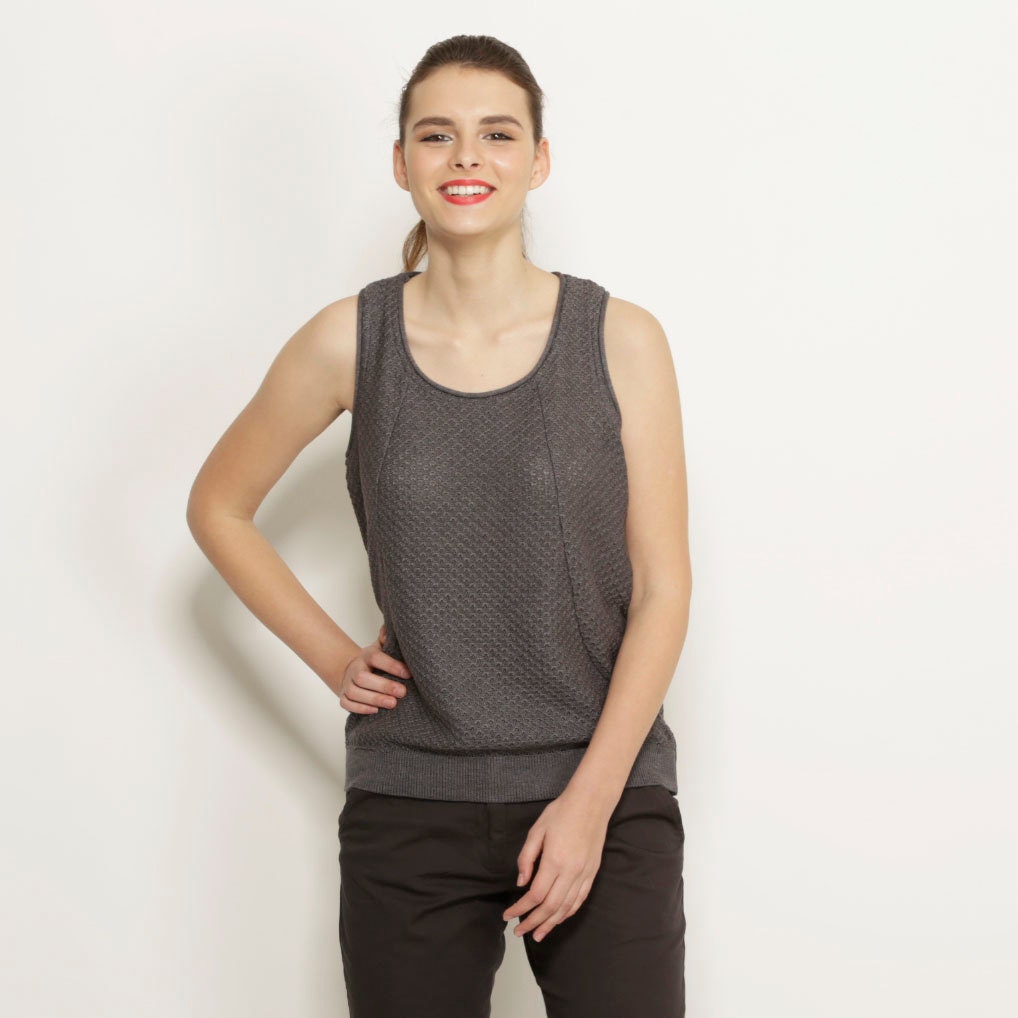 Grey lace women tank top lady shirt gray knitted blouse