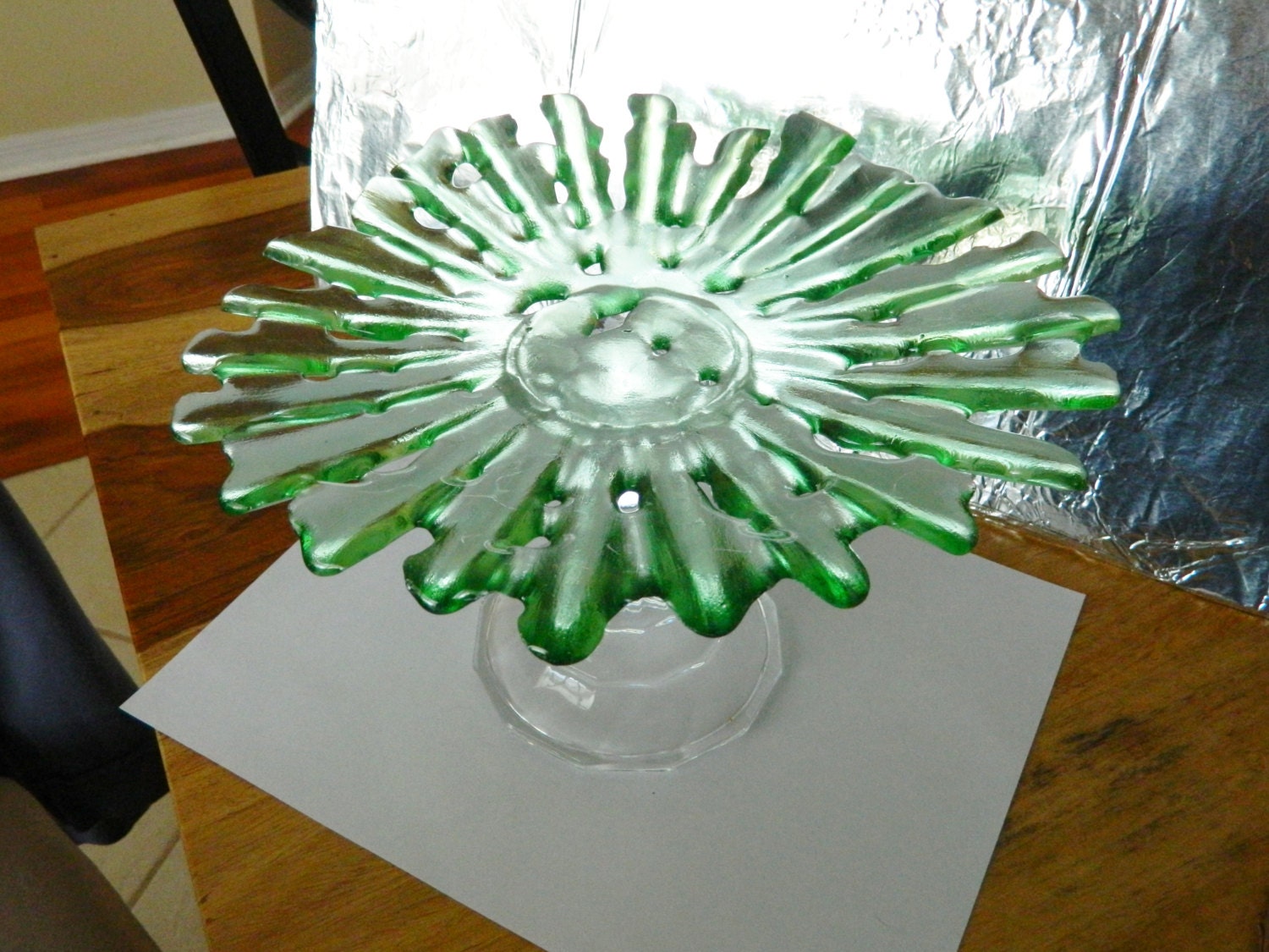 Green Starburst Fused Glass Serving Platter