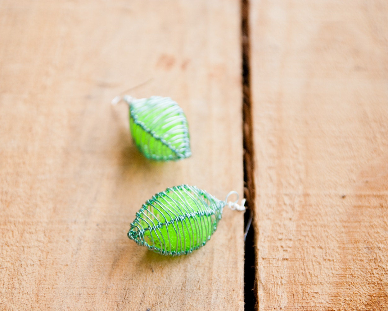 Cage Earrings in Mint with Neon Green Tulle