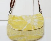 Hip Bag - Mustard Floral Cotton  - 1 Pocket - Adjustable Strap - Small Size in Cotton Fabric